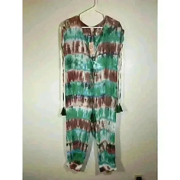 RAGA To Dye For Surplice Drawstring Waist Crop Jumpsuit R4245 Size S Beach Vacay - Picture 3 of 8